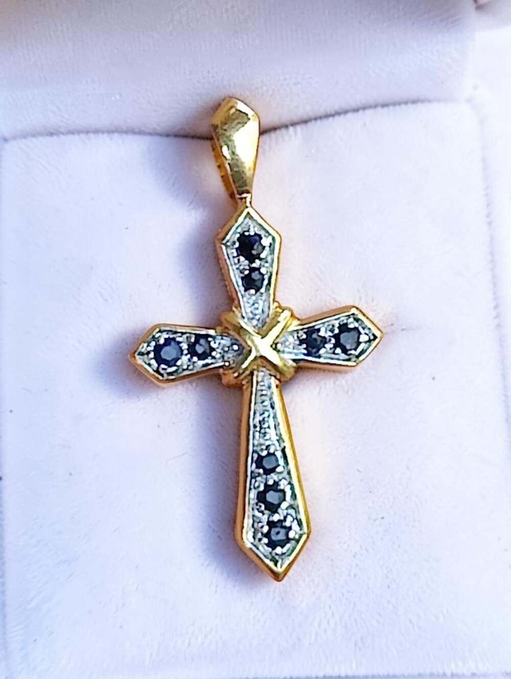 Sterling Silver Blue Sapphire Cross Pendant